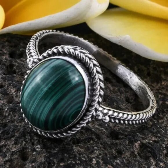 African Malachite Ring in Sterling Silver 925 - Picture 2 of 8
